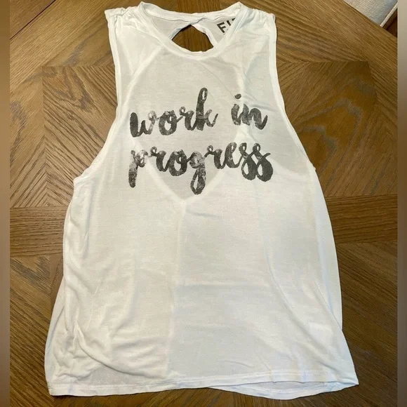 FIT Fashion Inspire Train Open Back Work in Progress Twisted Active Tank White - Picture 1 of 6